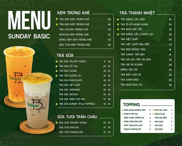 Tìm Trà Sữa Sunday Basic Gần Đây: Địa Chỉ, Menu & Ưu Đãi Mới Nhất