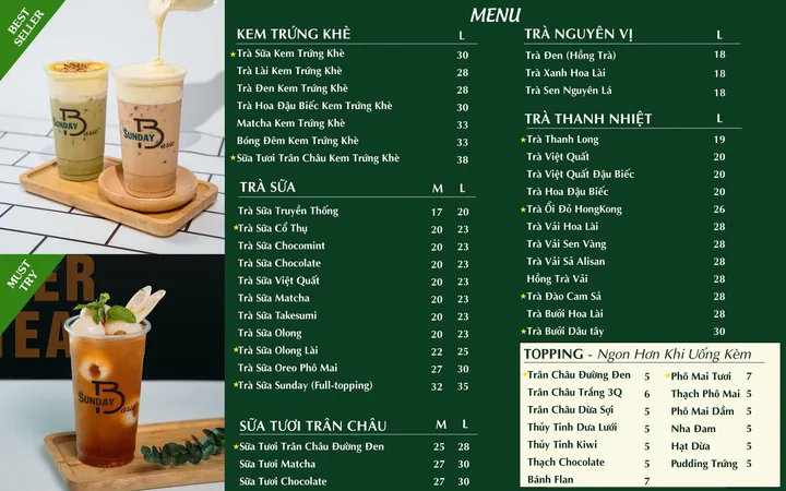 Menu Trà Sữa Sunday Basic: Khám Phá Các Món Ngon & Giá Cả Chi Tiết